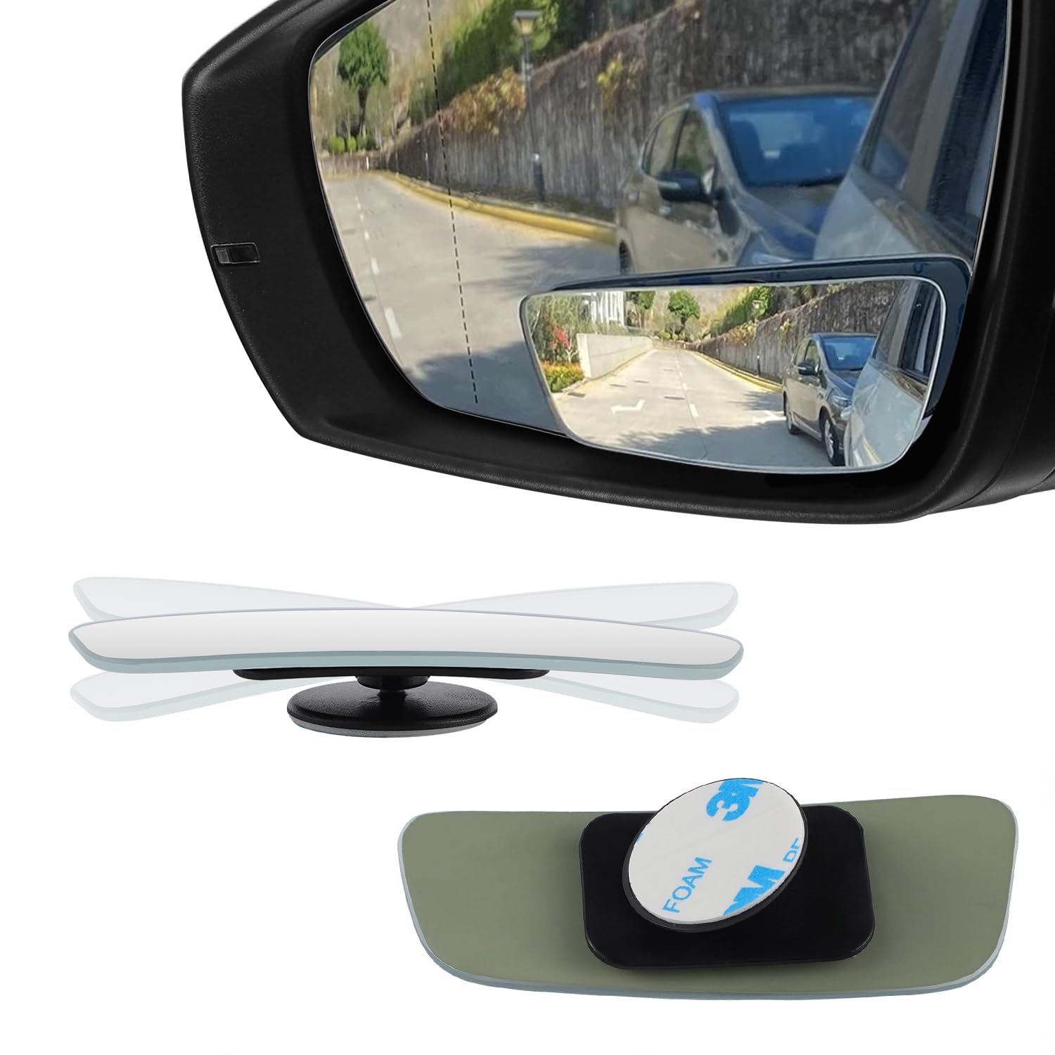 Livtee Blind Spot Mirror, Rectangular Shaped Hd Glass Frameless Convex Rear View Mirror With Wide Angle Adjustable Stick For Car