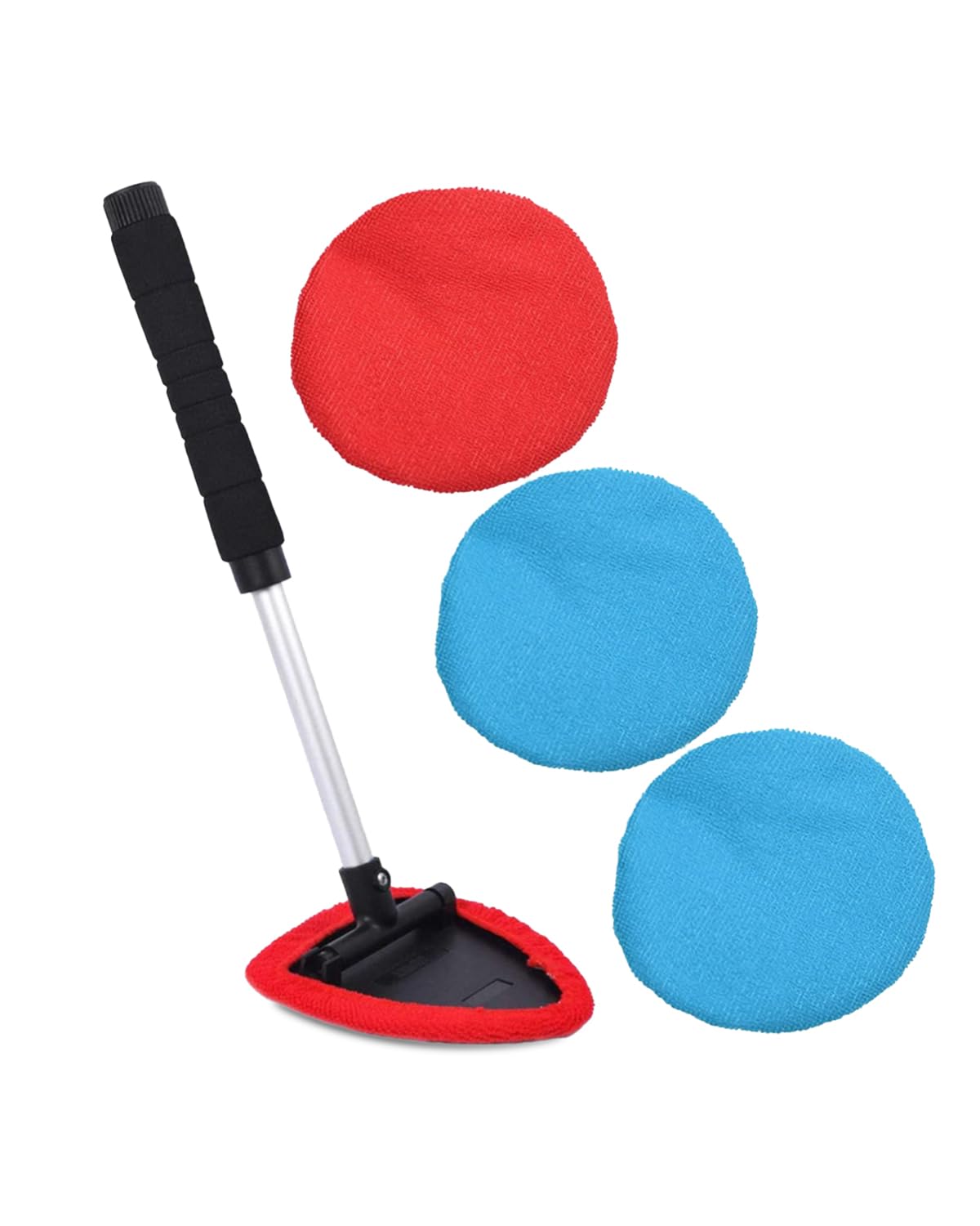 Autoec Auto Car Windshield Cleaner, Extendable Handle Window Cleaner Brush Kit Comes With 4 Packs Washable And Reusable Pads(2 W