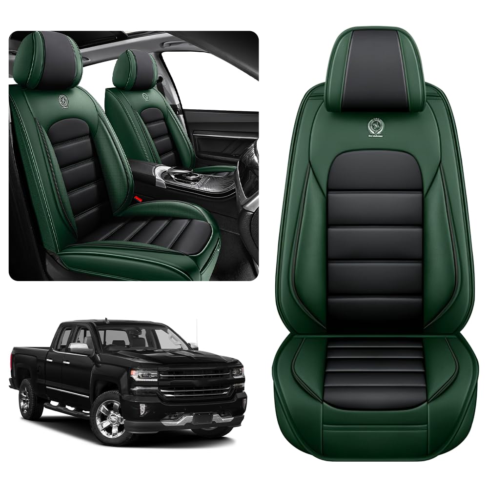KNCY Leather Seat Covers for 2007-2024 1500 2500/HD 3500/HD GMC Sierra Chevy Silverado, Full Coverage Compatible Airbag Truck Se