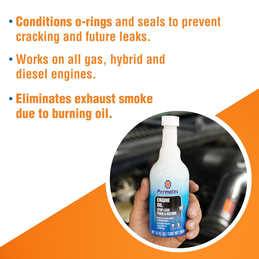 Permatex 30302 Engine Oil - Stop Leak, 12 Fl Oz, Effectively Stops And Prevents Oil Leaks And Burning Without Needing To Dismant