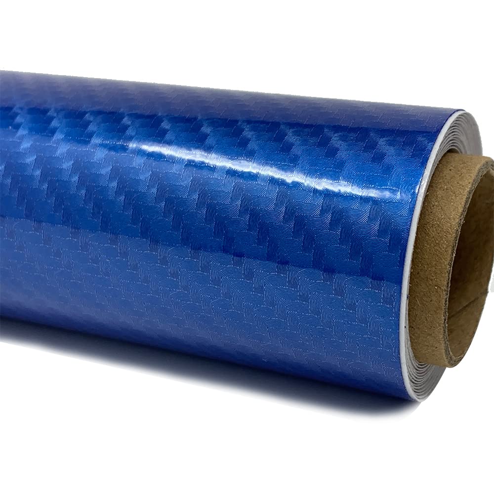 Rockrose 7D Super Glossy 7D Blue Carbon Fiber Vinyl Wrap, Anti-Wrinkle, Air Release Automotive Bubble Wrap, Self Adhesive Car Vi
