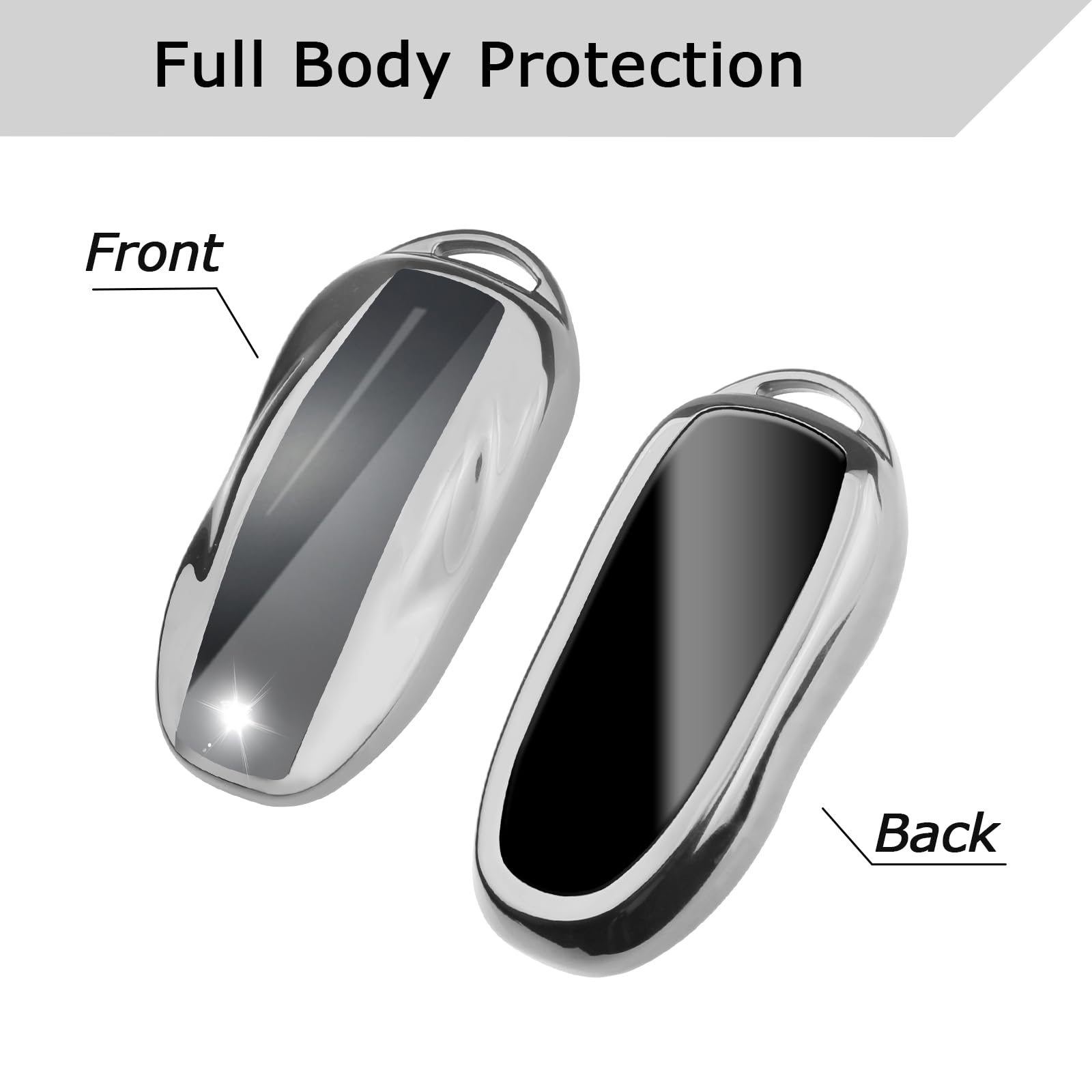 Qbuc For Tesla Key Fob Cover With Keychain Soft Tpu Protection Case Compatible With Tesla Model S (Silver)