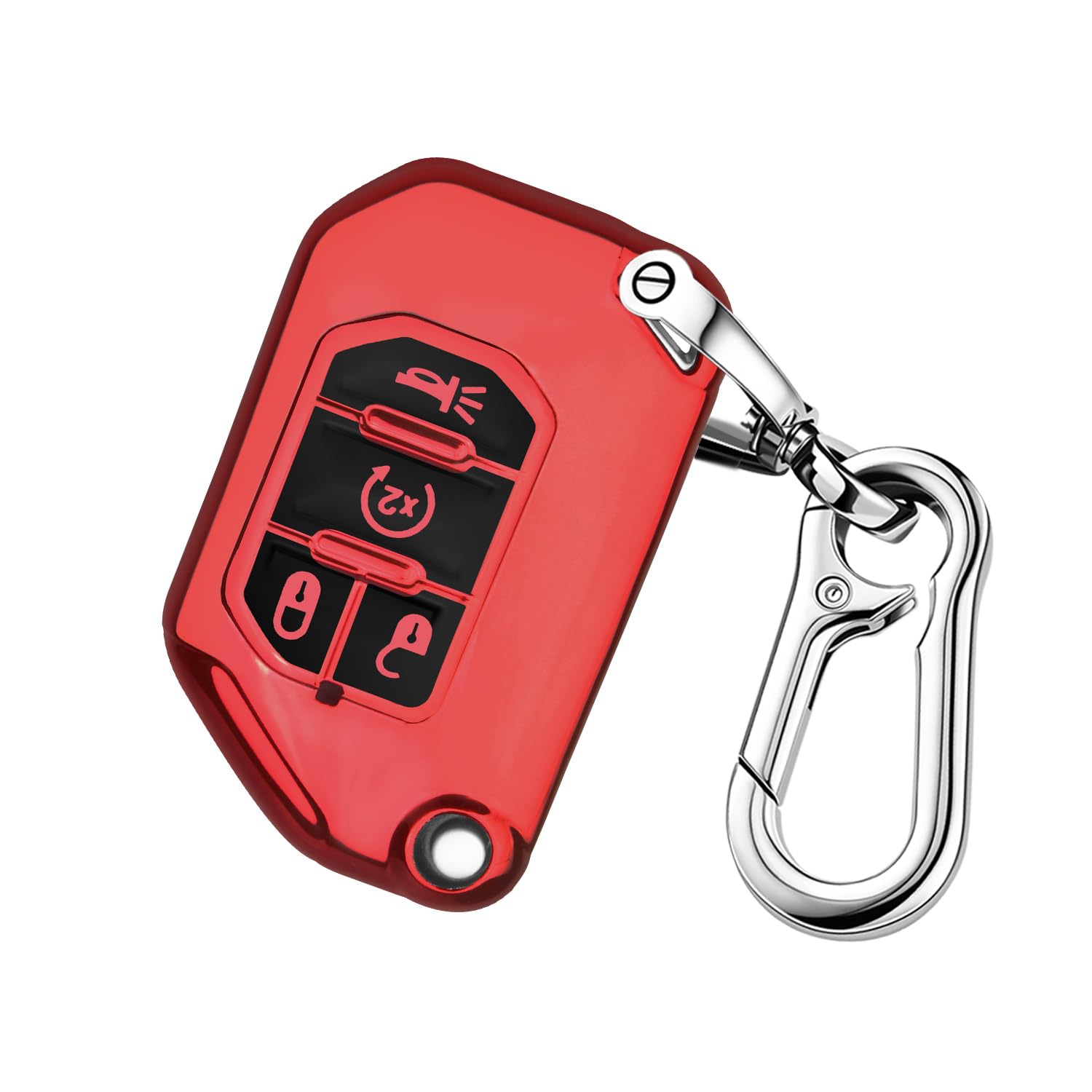 QBUC Jeep Key Fob Cover With Keychain - Flip Key Case Protector for 2018-2024 Wrangler JLU JL, 2020-2023 Gladiator Rubicon JT (R