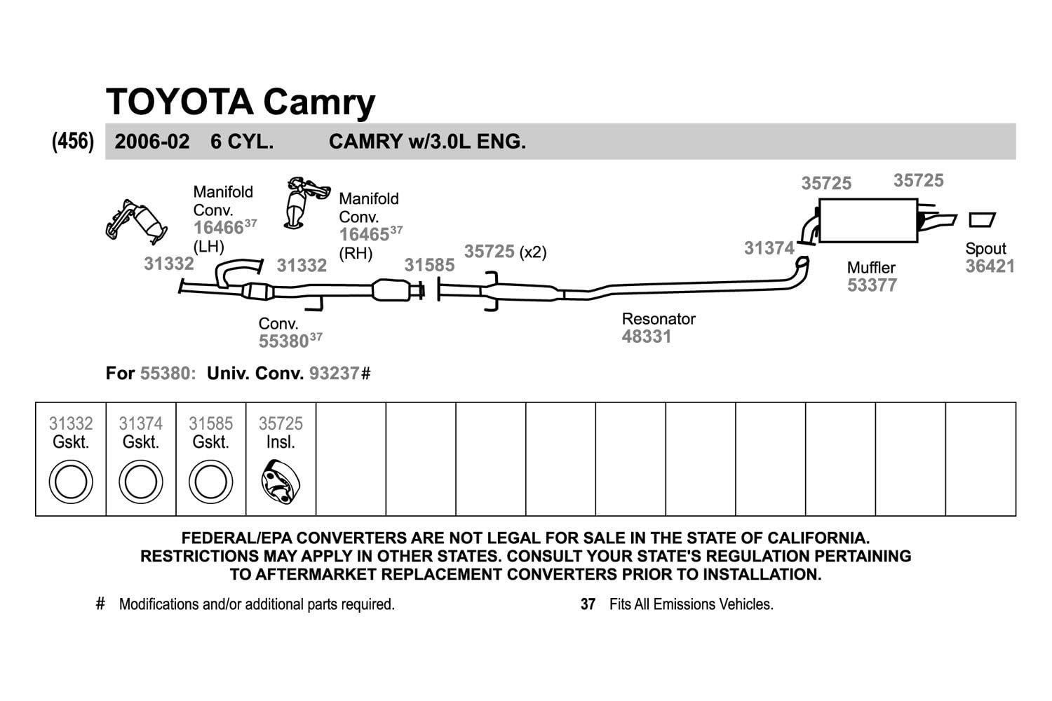 Walker 48331 Direct Fit Exhaust Resonator And Pipe Assembly For Toyota Camry
