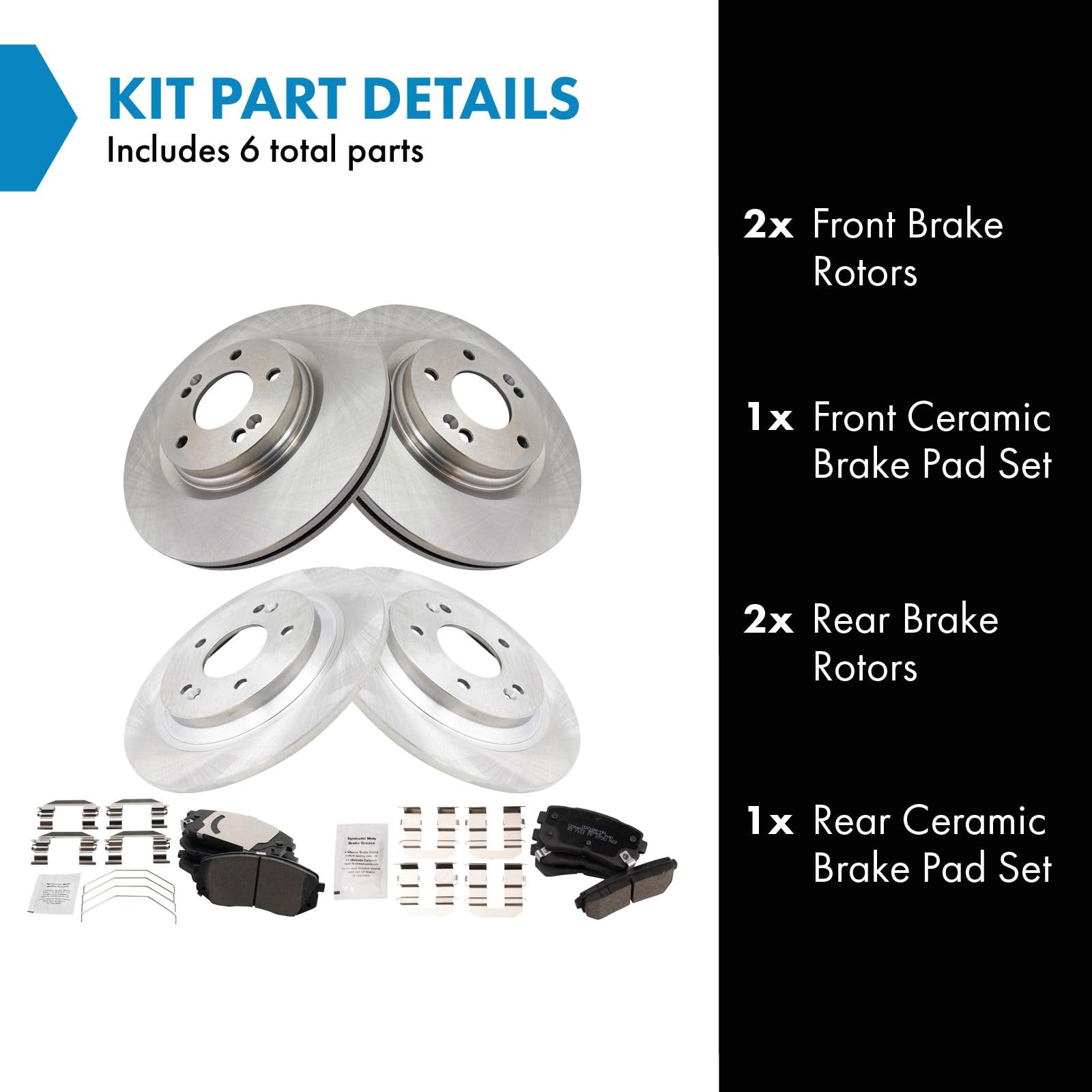 Trq Front And Rear Brake Pad & Rotor Kit Brake Pads Brake Rotor Ceramic Compatible With 2018-2020 Hyundai Kona