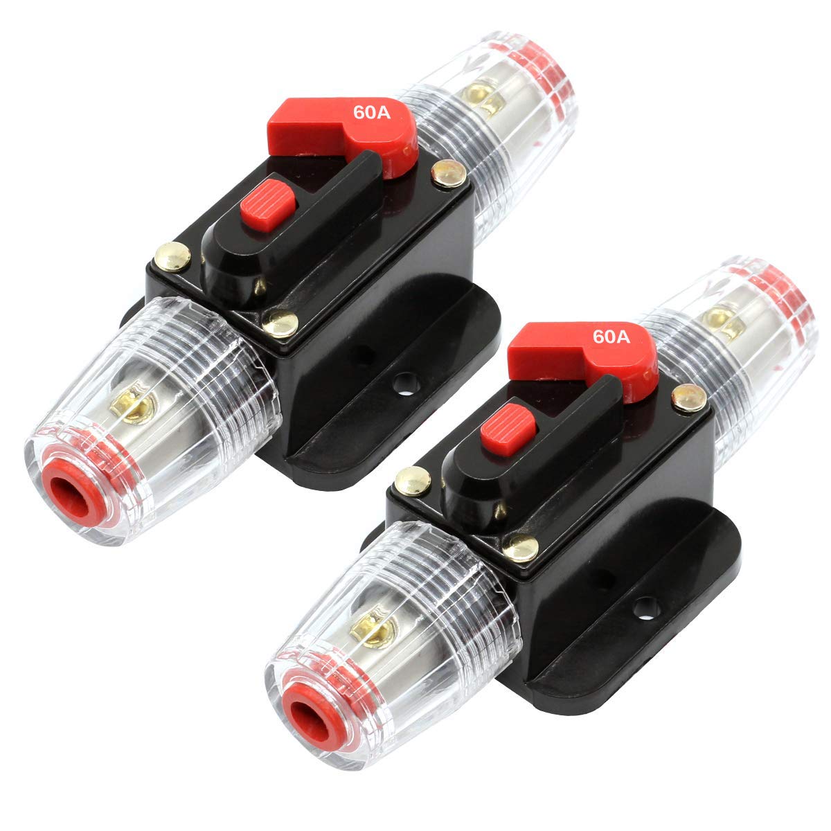 Zookoto 2 Pcs 12V-24V Dc Fuse Holder 20A 30A 40A 50A 60A 80A 100A 150A, Inline Circuit Breaker 60A With Reset Button For Auto Car Marine Boat Stereo Switch Audio Inverter System Protection