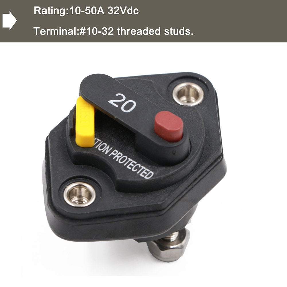 T Tocas 20 Amp Trolling Motor Marine Circuit Breaker 12V - 48V Dc Switchable For Boat Marine Car Audio Battery Solar System Ip67