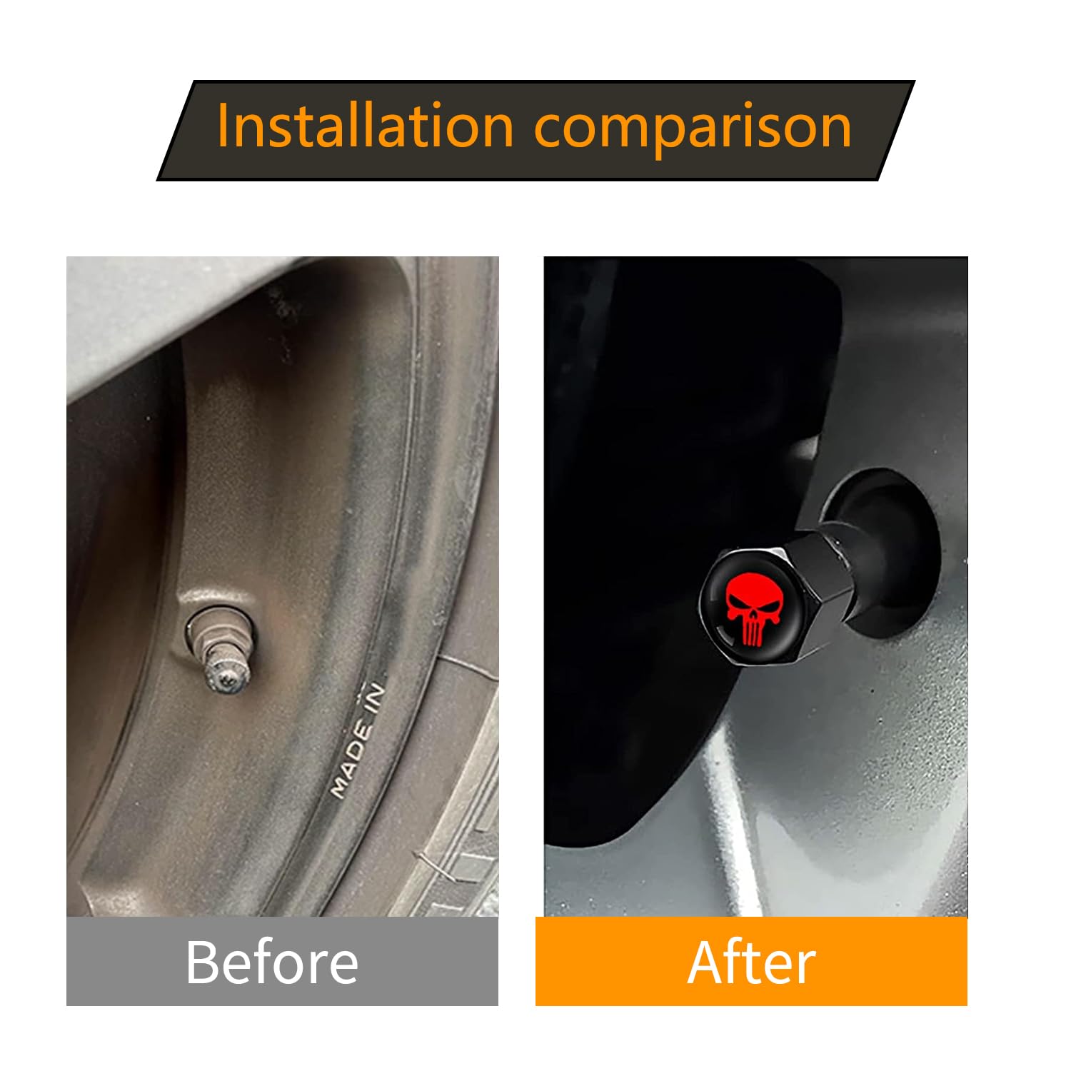 Zkfar Pack-4 Skull Car Wheel Tire Valve Stem Caps, Anti-Theft Tire Air Valve Caps, Airtight Dust Proof Covers (Black)