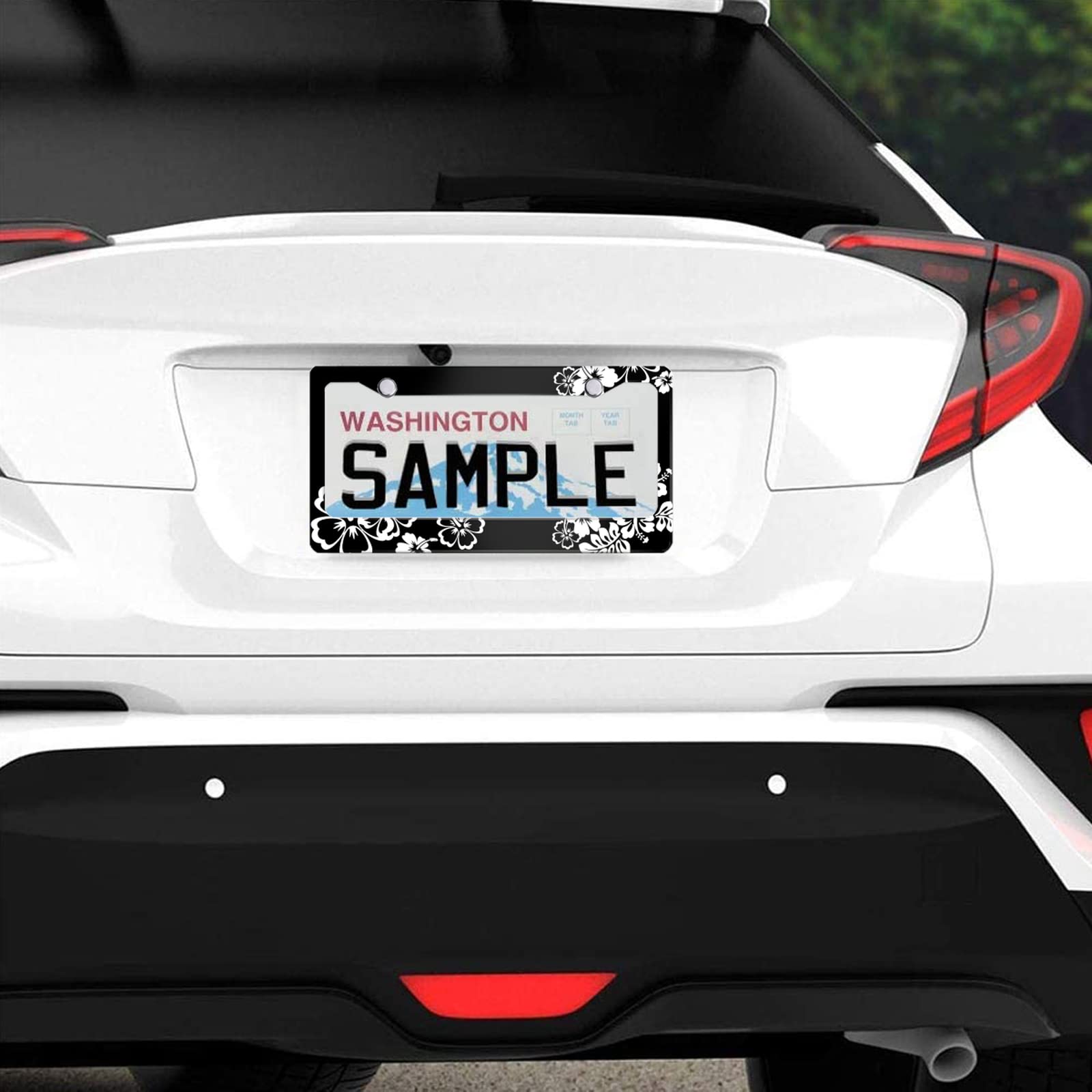 Personalized License Plate Frame Beautiful Hibiscus Flowers Stainless Steel License Plate Holder Accessory Decorative 2 Holes An