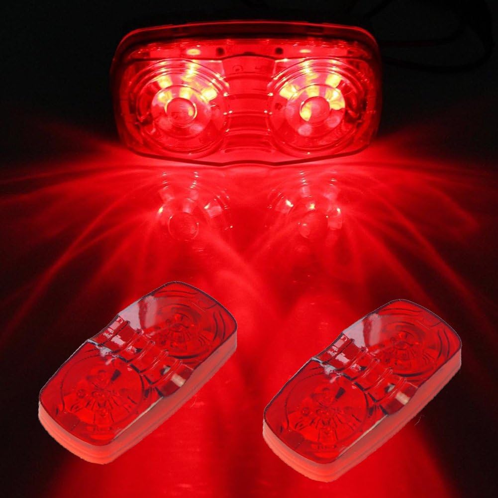 New Sun 12 Pcs Red Trailer Rv Side Marker Led Light, Bullseye/Tigereye/Double Bubble Clearance Light 10 Led, 12V 4X2 Rectangular