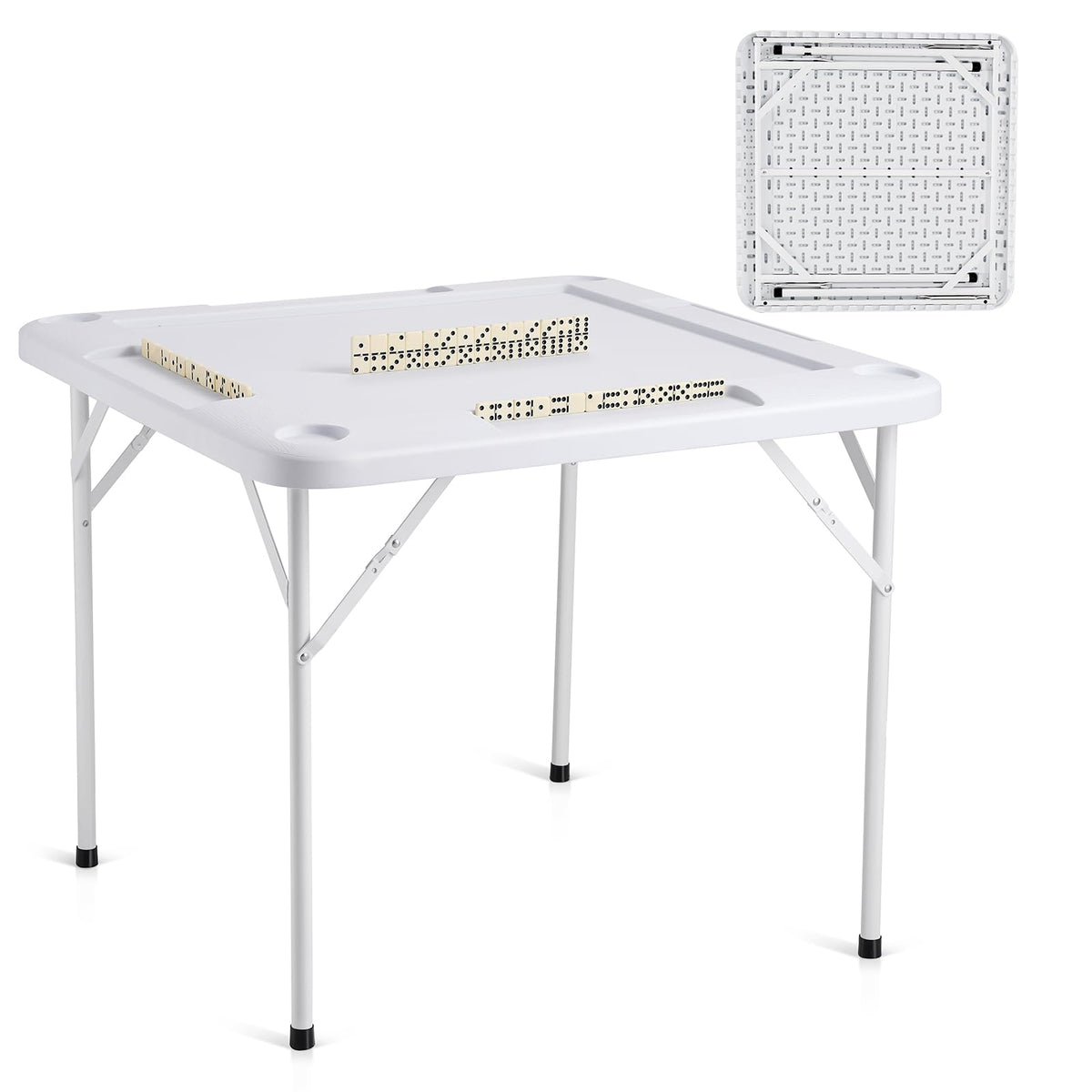 Vevor Mahjong Table, Square 4 Player Folding Card Table With 4 Cup Holders & 4 Chip Trays, Portable Domino Game Table With 1 Set