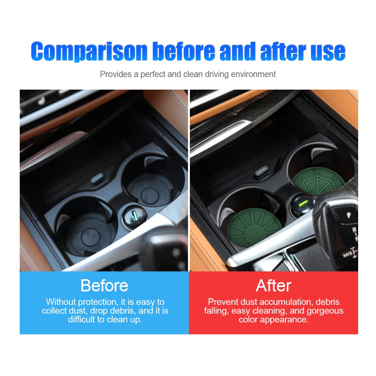 4 Pack Car Coasters For Cup Holder, 2.68 Inch Anti-Slip Silicone Auto Insert Cup Coaster, Non-Slip Vehicle Cup Mats For Women An