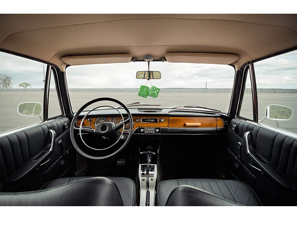 Ygmoner Pair Of Retro Square Mirror Hanging Couple Fuzzy Plush Dice With Dots For Car Decoration (Green)