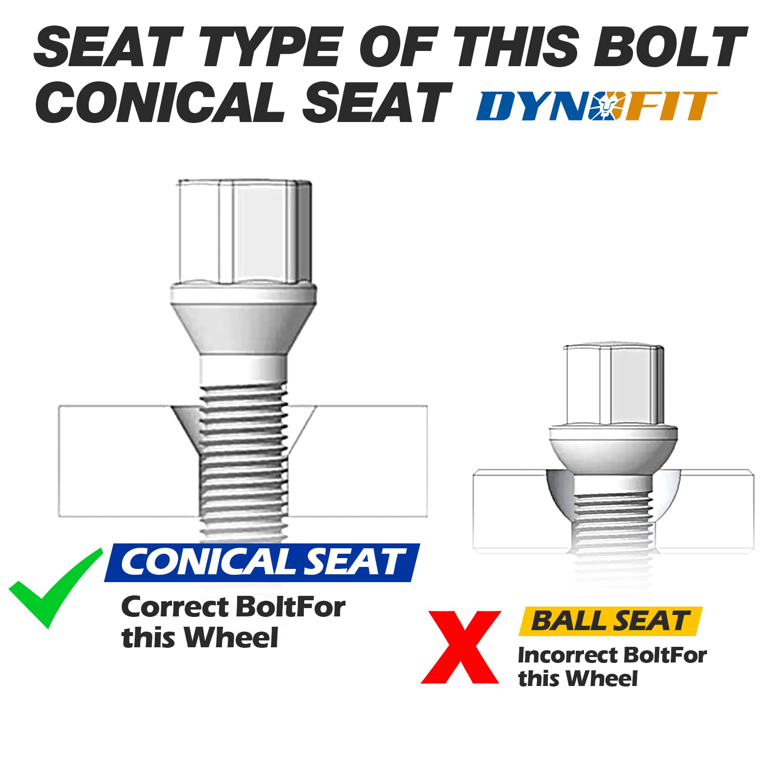 dynofit M14x1.5 Extended 20PCS Lug Bolts for Wheel Spacers, 40mm Shank Conical Seat ET Lug Studs for 2003-10 X3(E83), 00-05 X5(E