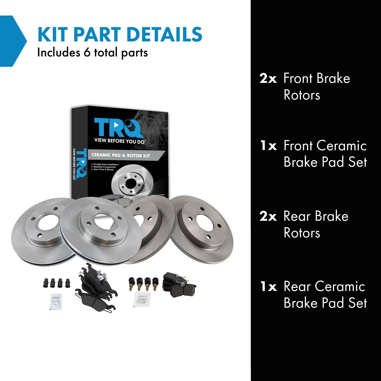 Trq Front And Rear Brake Pad & Rotor Kit Brake Pads Brake Rotor Ceramic Compatible With 2001-2004 Ford Focus