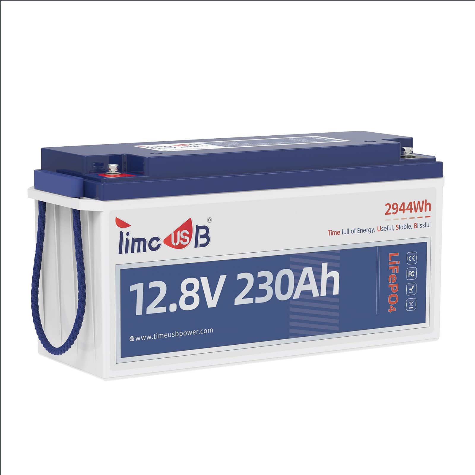 Timeusb 12V 230Ah Lifepo4 Battery, Built-In 150A Bms, Max. 1920W Power Output & 2944Wh Energy Lithium Battery, 15000 Cycles For