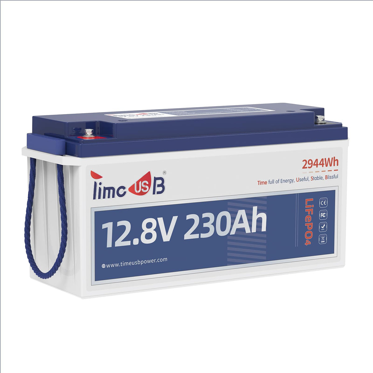 Timeusb 12V 230Ah Lifepo4 Battery, Built-In 150A Bms, Max. 1920W Power Output & 2944Wh Energy Lithium Battery, 15000 Cycles For