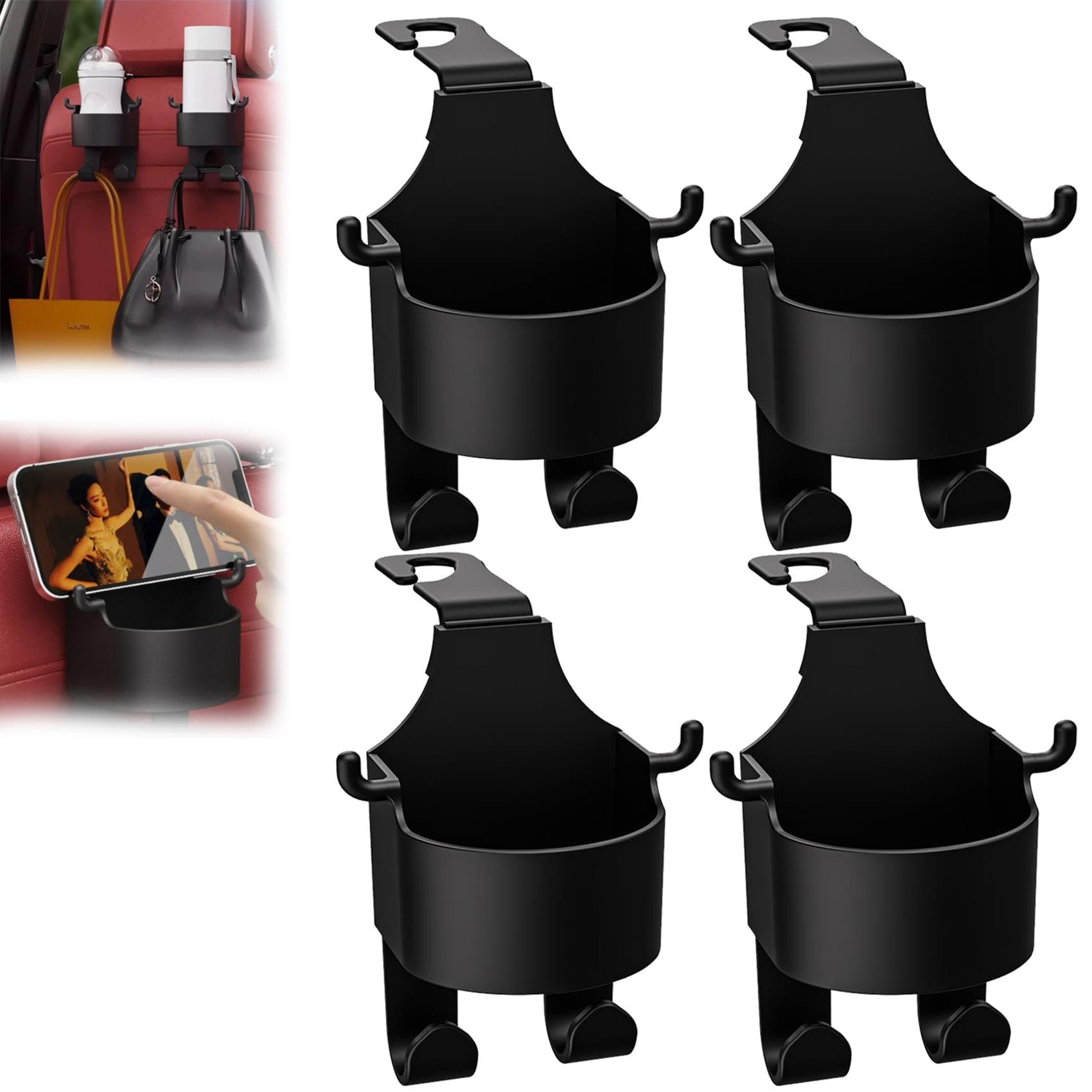 XINYIELE Multifunctional Hook for Car Seat Back, Back Seat Cup Holder with Hooks, Multifunction Seat Cup Holder Hook for Car,3 i