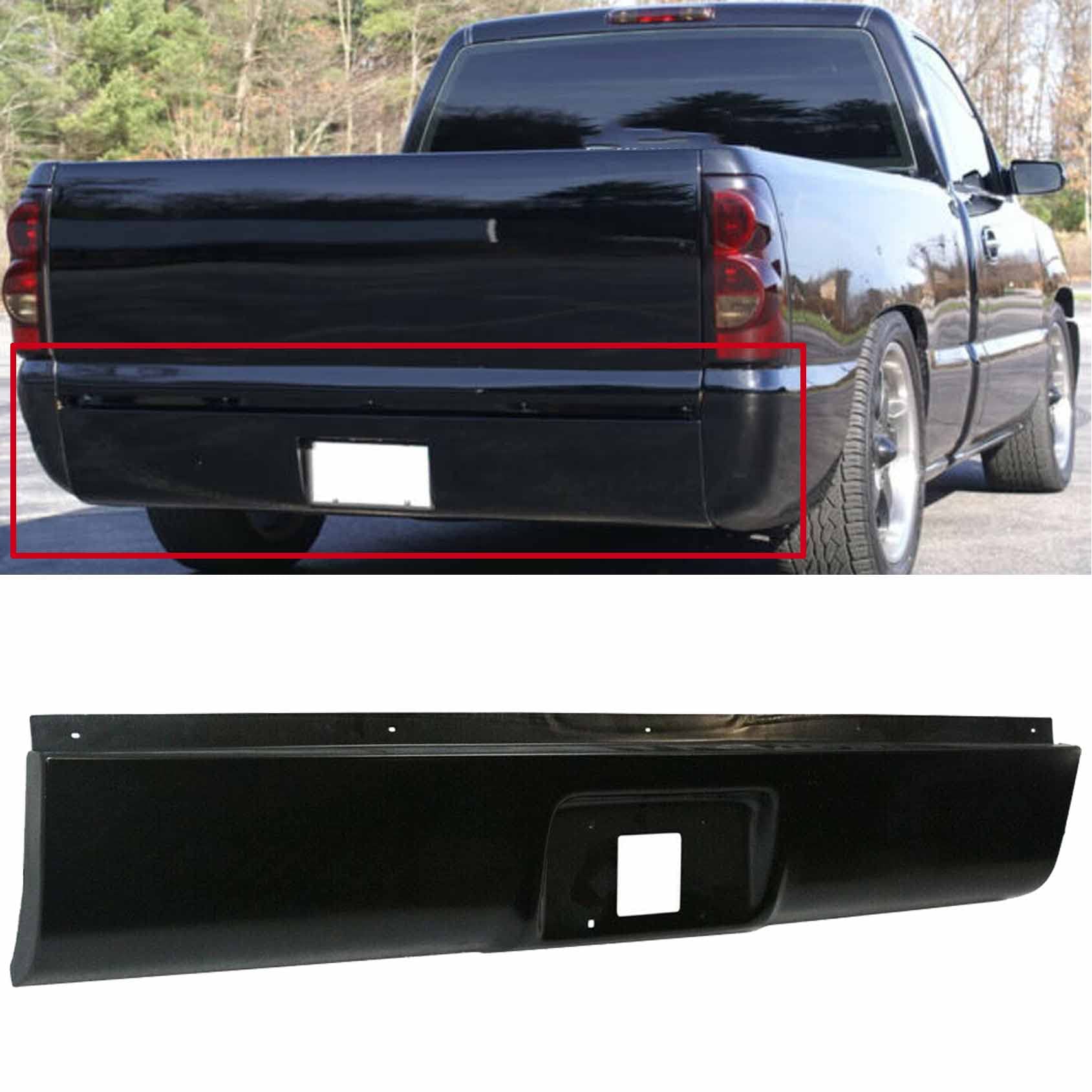 ANTUKO Rear Bumper Roll Pan Steel with License Plate Light for 1999-2007 Silverado/Sierra, Black, Alloy Steel