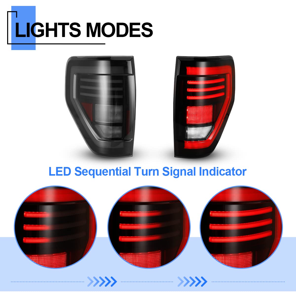 Roxx Full Led Sequential Tail Lights Assembly Pair For 2009-2014 Ford F-150 Pickup Truck(For Styleside Models Only), Led Tube Tail Lights Brake Lamps Replacements, Passenger And Driver Side