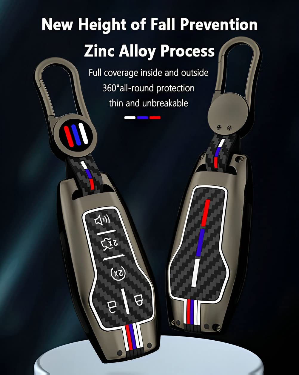 Yonufi For Ford Key Fob Cover Case, Metal Shell Car Smart Key Holder Keychain Compatible For Mustang Explorer Fusion F150 Edge Lincoln Mkz Mkc (Fde-Carbon Fiber)