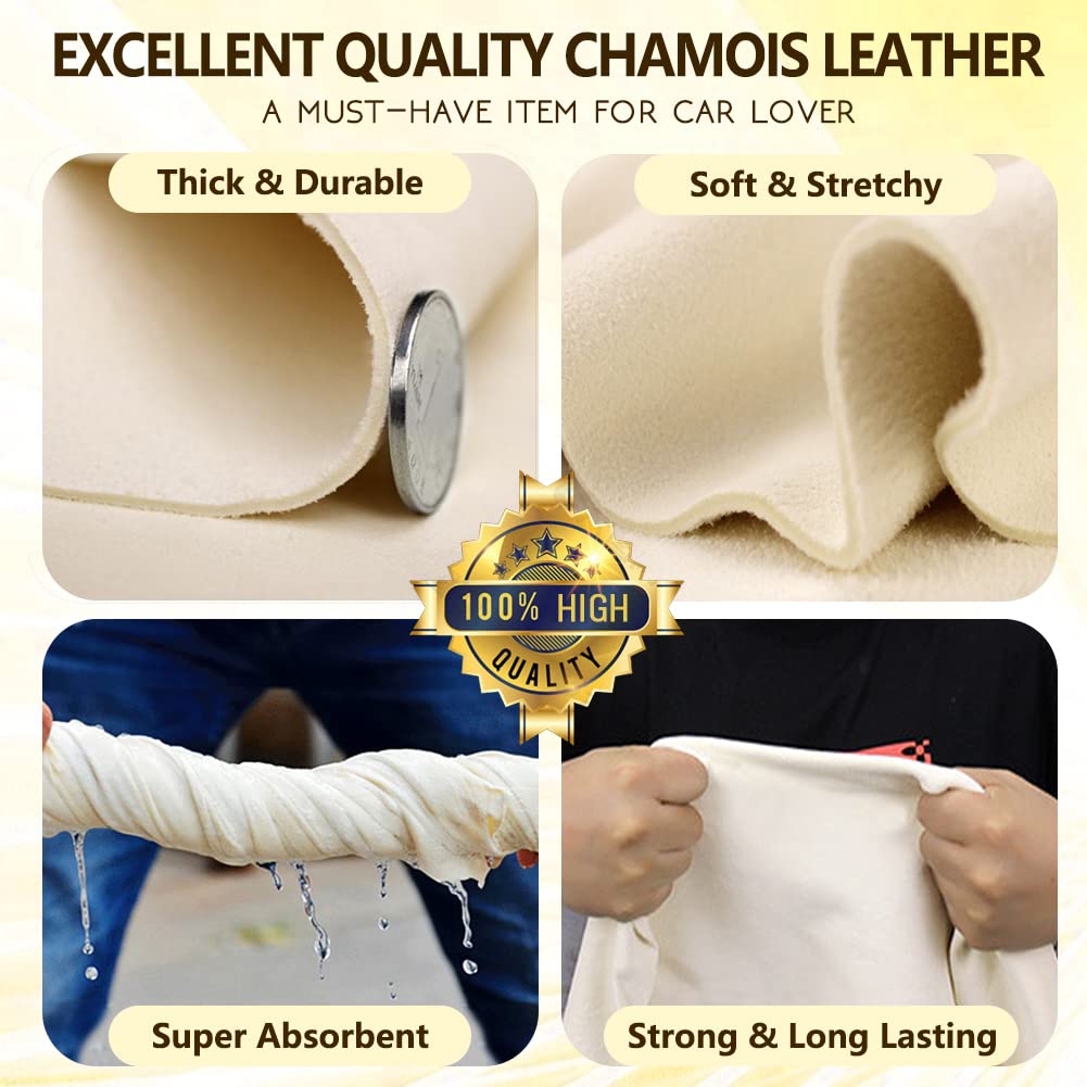 Chamois Cloth For Car 20'' X 27.6'' (3.7 Sq Ft) Shammy Towel Car Wash Drying Towel Absorbent Real Leather Lint Free Streak Free Cleaning Cloth