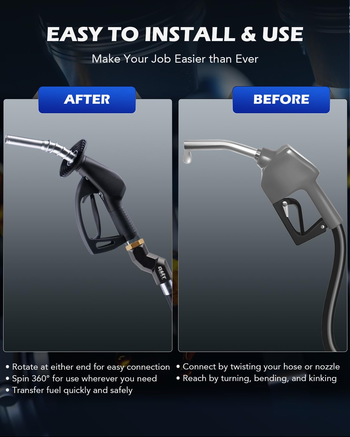 Orion Motor Tech Fuel Hose Nozzle Swivel, 3/4' Dual Npt Threads Fuel Transfer Swivel Multi Plane 360 Rotating Fuel Tank Fuel Hose Connector For Fuel Pump Hose Nozzle Transfer Diesel Gasoline Kerosene