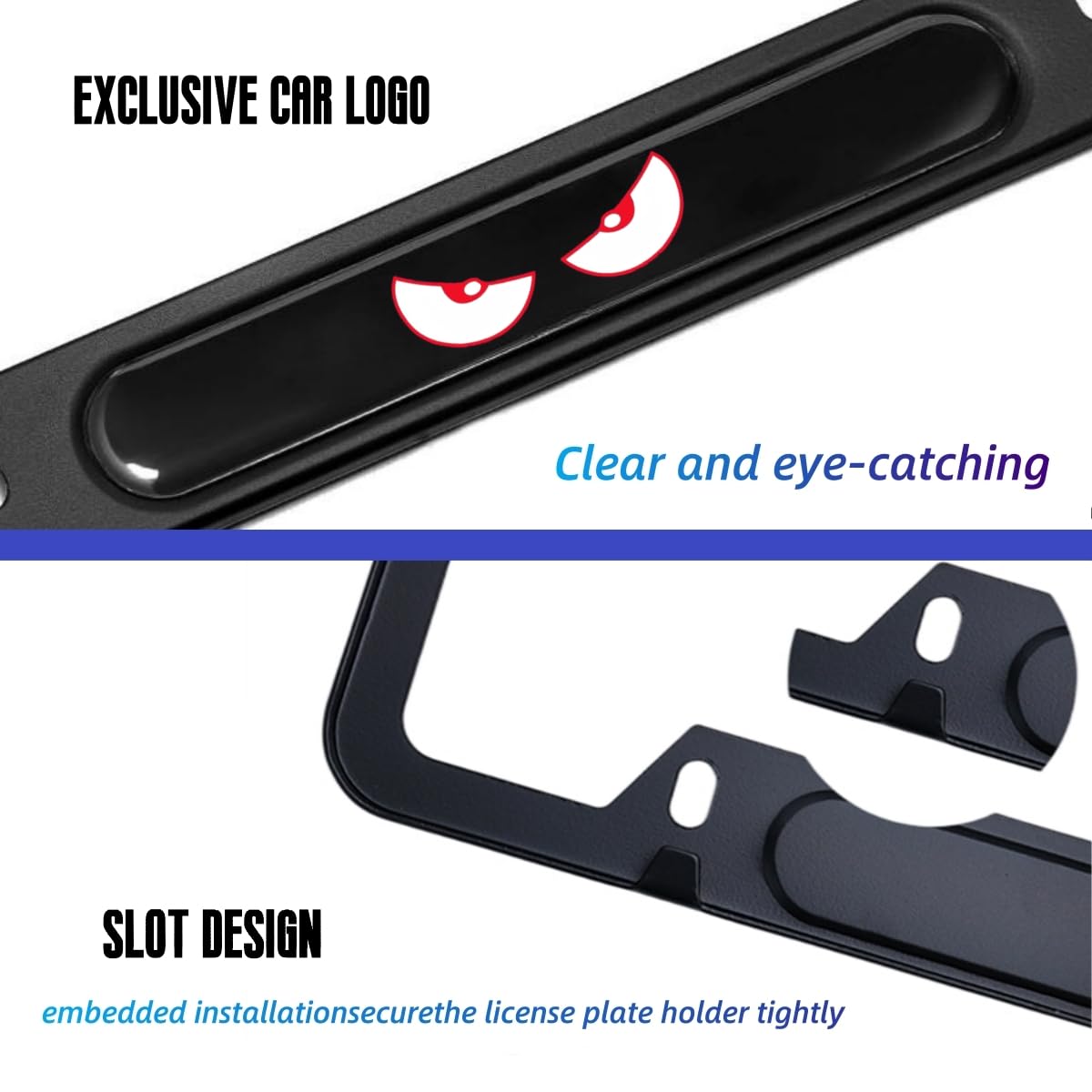 2 Pcs Black License Plate Frames License Plate Covers Eye Pattern Metal Aluminum Material Screw caps Cover Set