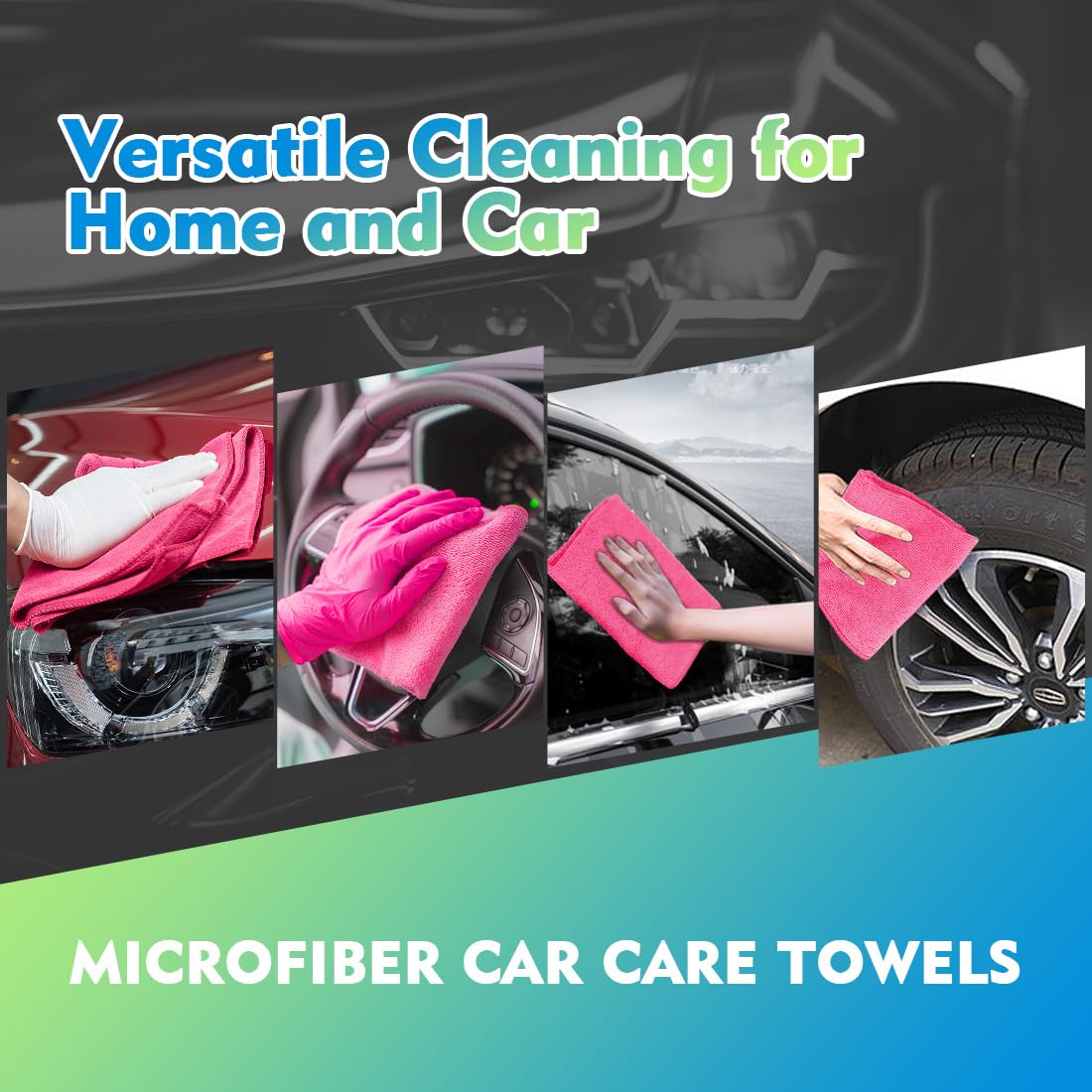 Homexcel Pink Microfiber Cleaning Cloth 12 Pack, 12.5 X 12.5 Inch Microfiber Towels For Cars, Ultra Absorbent Car Washing Cloth,