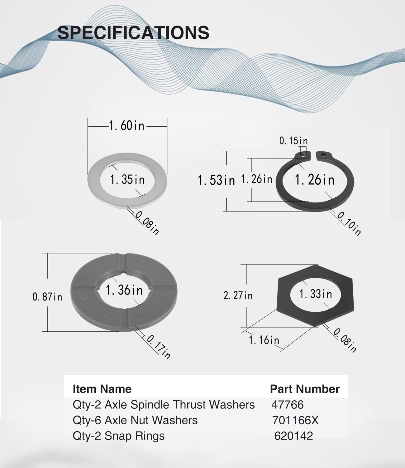 Thrust Washer Snap Ring Kit 50 60 Super Duty Compatible With F250 F350 Excursion 98-04,41784-2 47766,Thrust Washers Kits