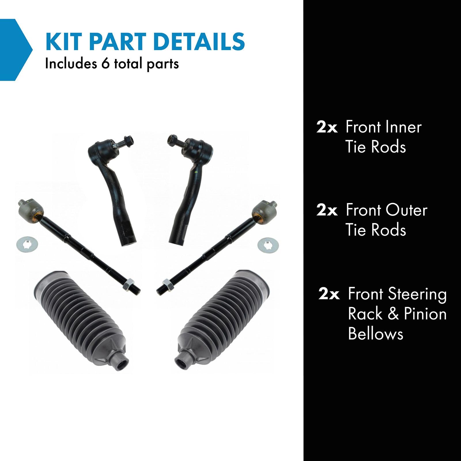 Trq Front Steering Kit Steering Rack & Pinion Bellow Tie Rod Compatible With 2007-2012 Nissan Sentra