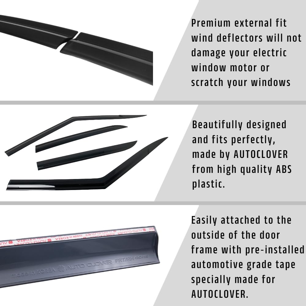 Autoclover Tape-On Rain Guards Window Visors 4 Pcs Set For Kia Soul 2014 2015 2016 2017 2018 2019 / Window Deflectors, Out-Chann