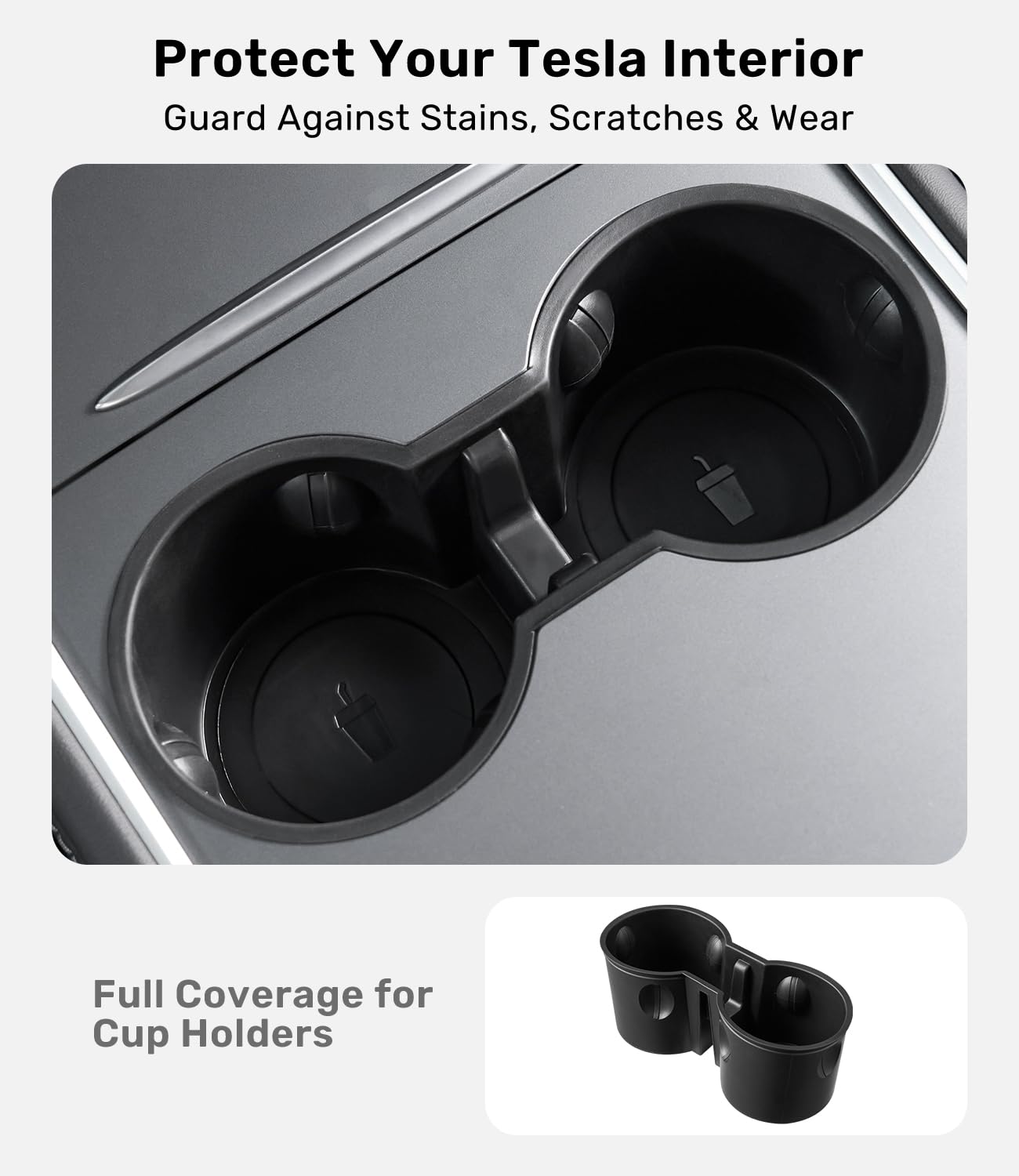 Zanch Tesla Model Y/3 Center Console Cup Holder Insert, Blend Seamlessly, Superior Grip, Black Plastic, 3.3 X 2.8 X 7.2 Inches