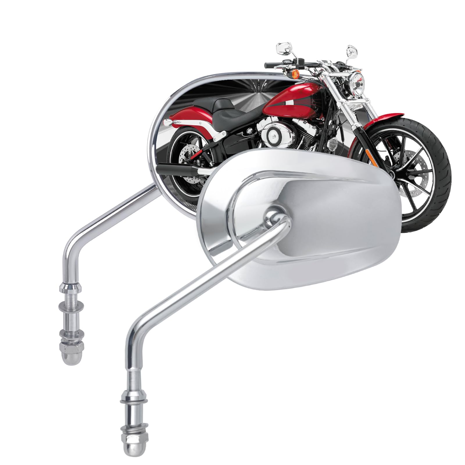 Chrome Tapered Motorcycle Rear View Mirrors Long Stem 8mm Motorcycle Handlebar Side Mirrors Compatible with Harley Road King,V-R