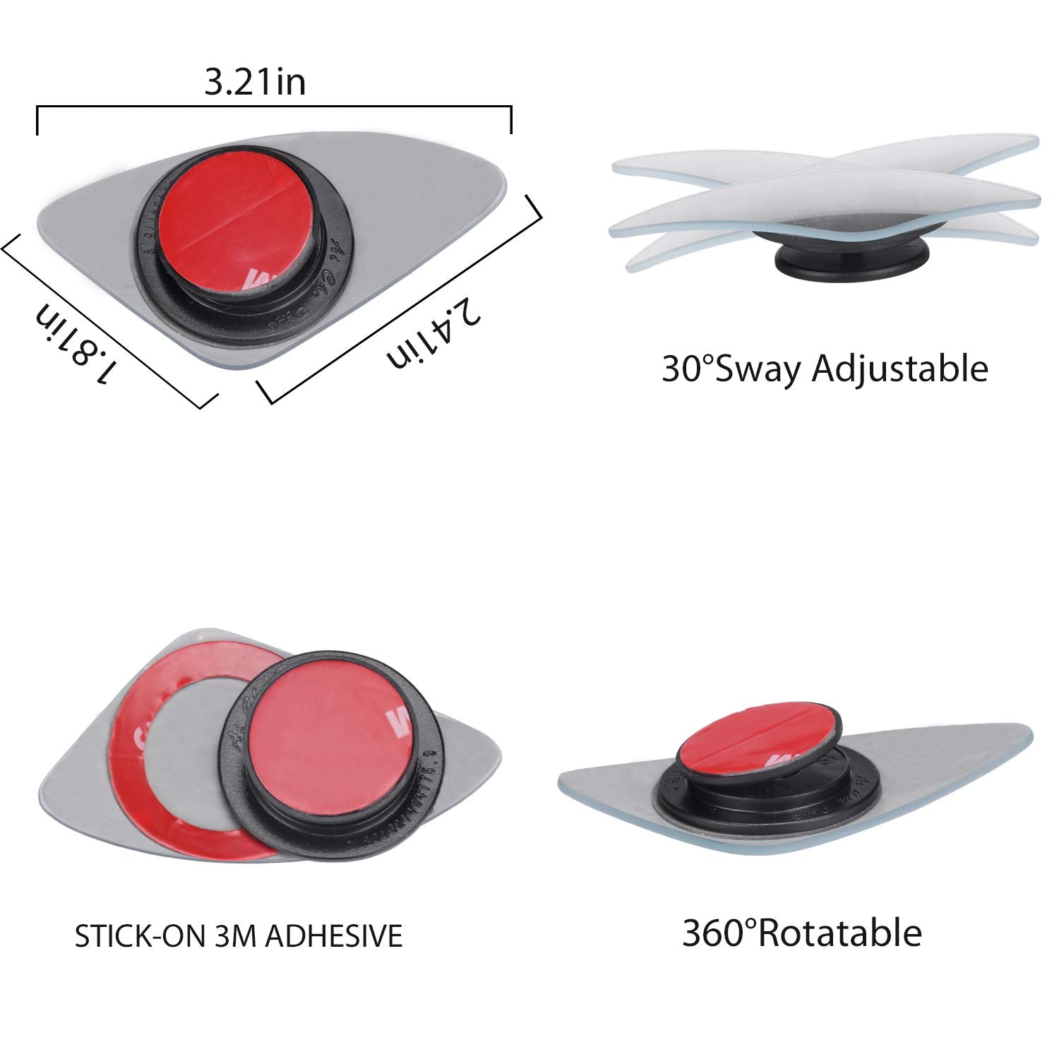 Livtee Blind Spot Car Mirror,Asymmetric Fan Shaped Hd Glass Frameless Convex Rear View Mirror With Wide Angle Adjustable Stick For Cars Suv And Trucks, Pack Of 2