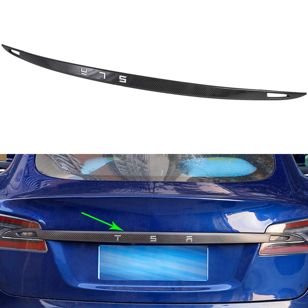 Oubolun Rear Tailgate Trunk Lid Garnish Cover for Tesla Model S 2016-2022 Car Exterior Accessories ABS Imitation Carbon Fiber Pr