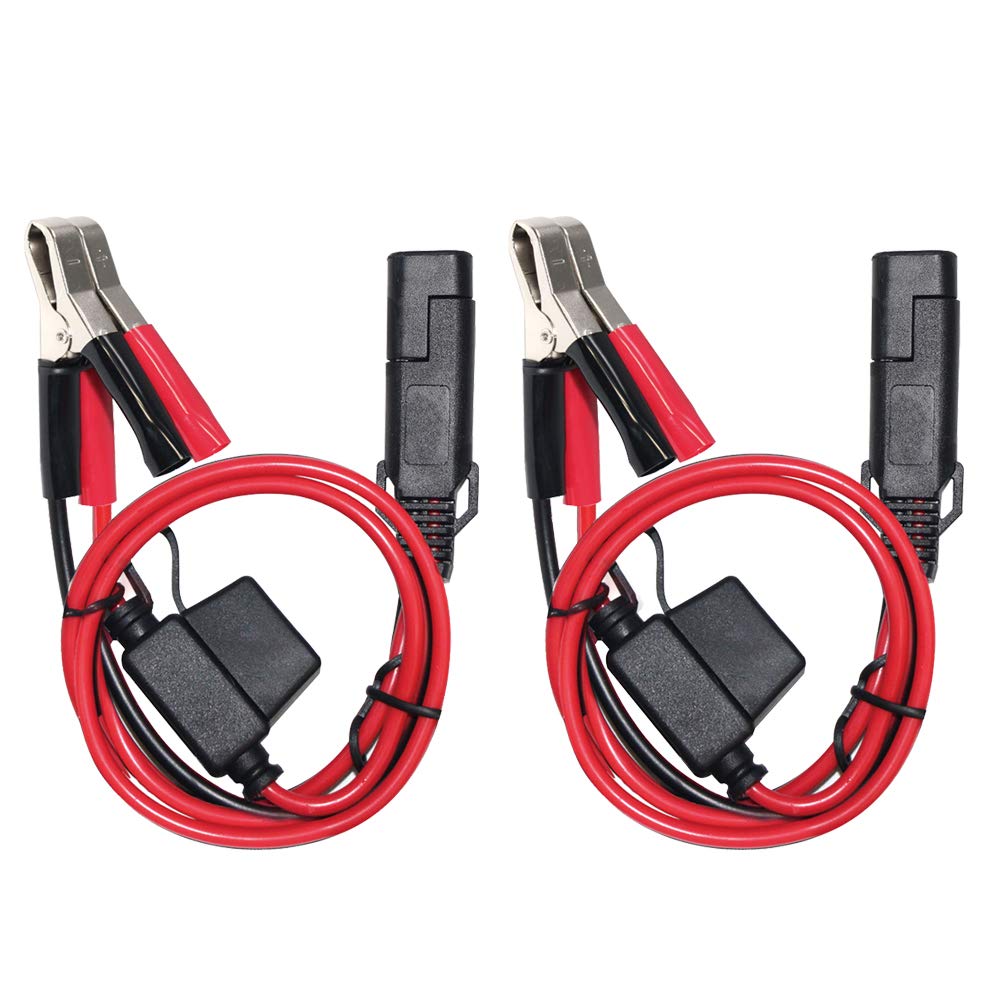 Sparking 1.5Ft 12V Battery Alligator Clip To Sae 2Pin Quick Disconnect Cable Sae To Battery Clamp Cable 7.5A Fuse (2 Pack)