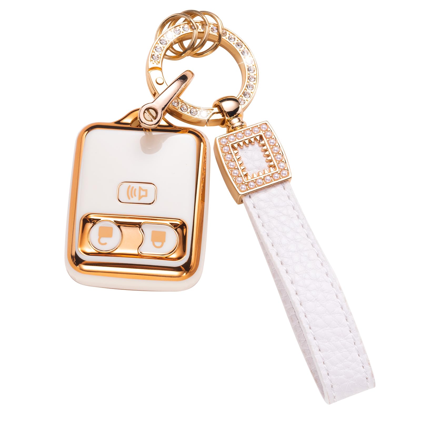 Cacarlike Ford Key Fob Cover With Ford Keychain, 1998-2010 F150 F250 F350 F450 F550 Smart Key Protector, White+Gold