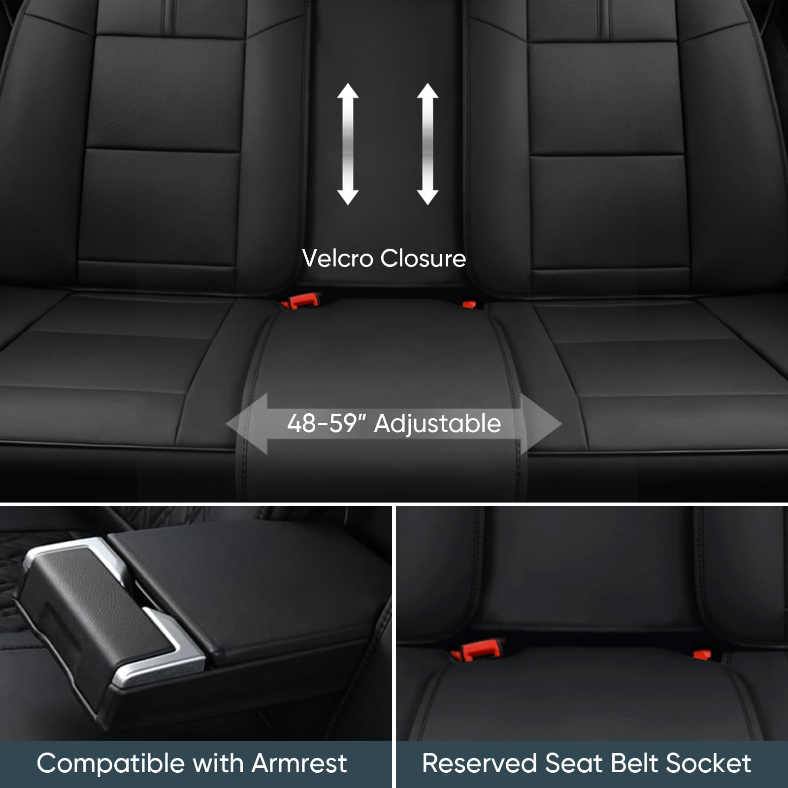 Tiehesyt Black Car Seat Covers Full Set, Breathable Leather Automotive Front And Rear Seat Covers With Headrest, Waterproof Auto