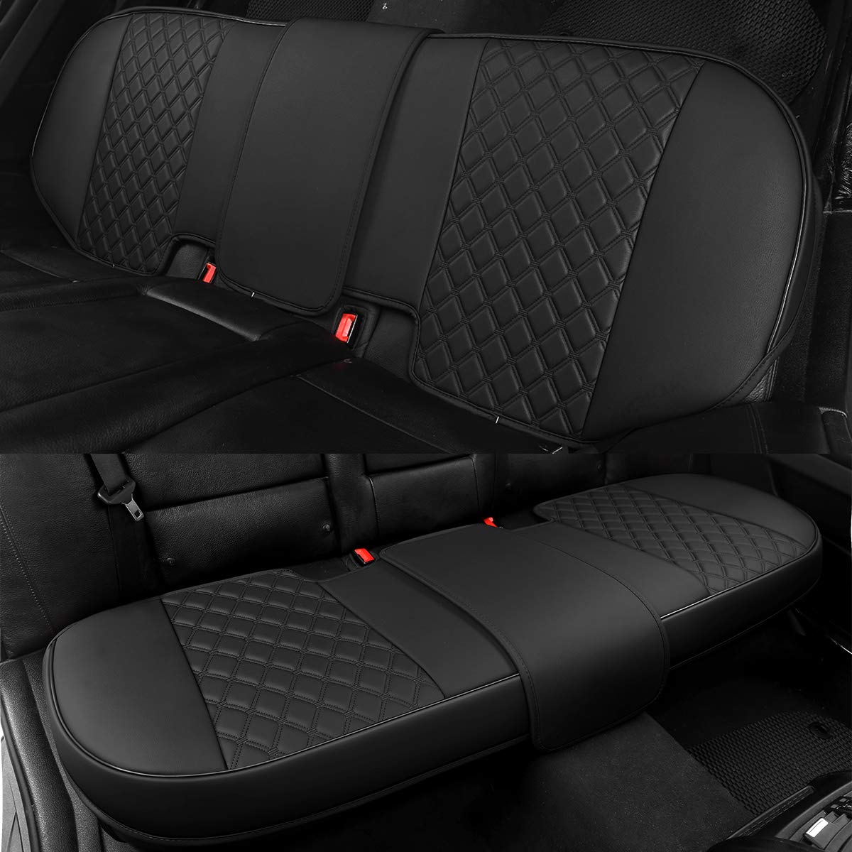Black Panther Luxury Pu Leather Rear Car Seat Cover, Compatible With Compact,Small And Medium Vehicles, Adjustable Length 49-55'