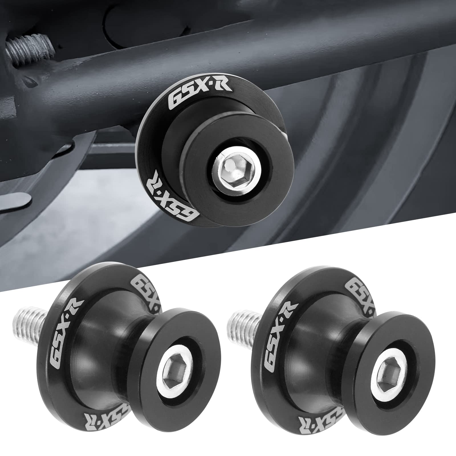 2Pcs Motorcycle Swing Arm Spools For Suzuki Gsxr 125 250 300 600 750 1000 Aluminum (Black)