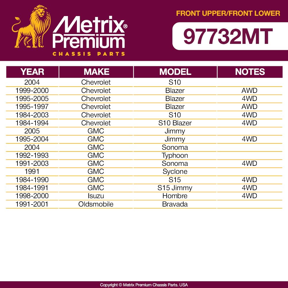 Metrix Premium Chassis Parts - 4 Pc Front L/R Upper Control Arm & Front Lower L/R Ball Joint Kit Fits 95-05 Chevrolet Blazer 4Wd