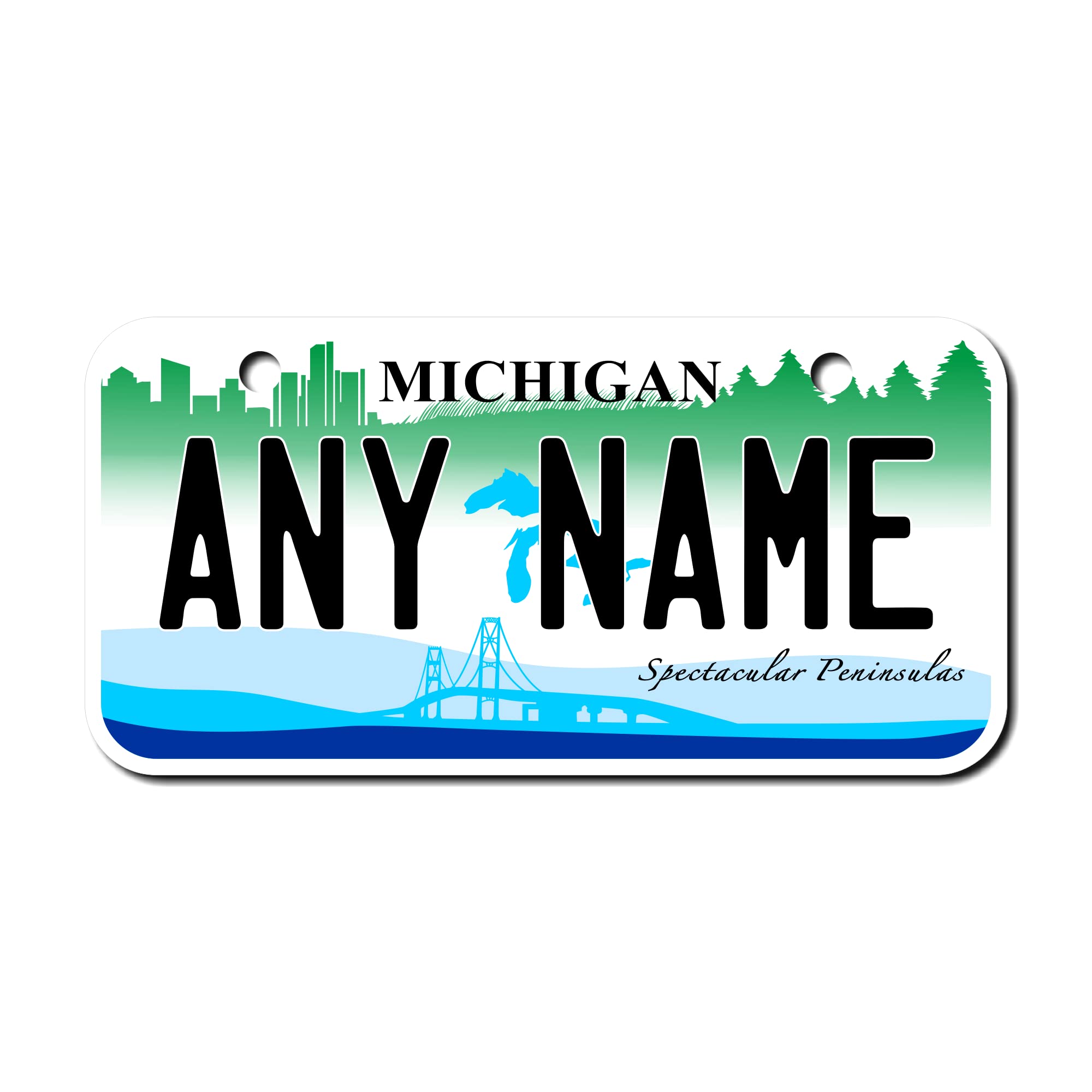 Teamlogo Personalized Michigan License Plate - Sizes For Kid 'S Bikes, Cars, Trucks, Cart, Key Rings Version 2 (3 X 6 Aluminum L