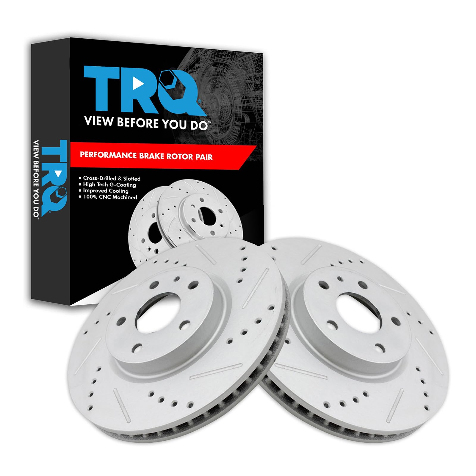 Trq Front Performance Brake Rotors Set Premium G-Coated Cross Drilled & Slotted Compatible With 2013-2020 Ford Fusion 2013-2016