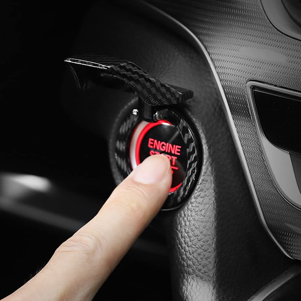Vargtr Universal Engine Start/Stop Button Cover,Aluminum Alloy Car Power Control Trim,Push To Start Button Cover Key Protective Cover For Civic Crv Xrv Challenger Charger Chr (Carbon Fiber)