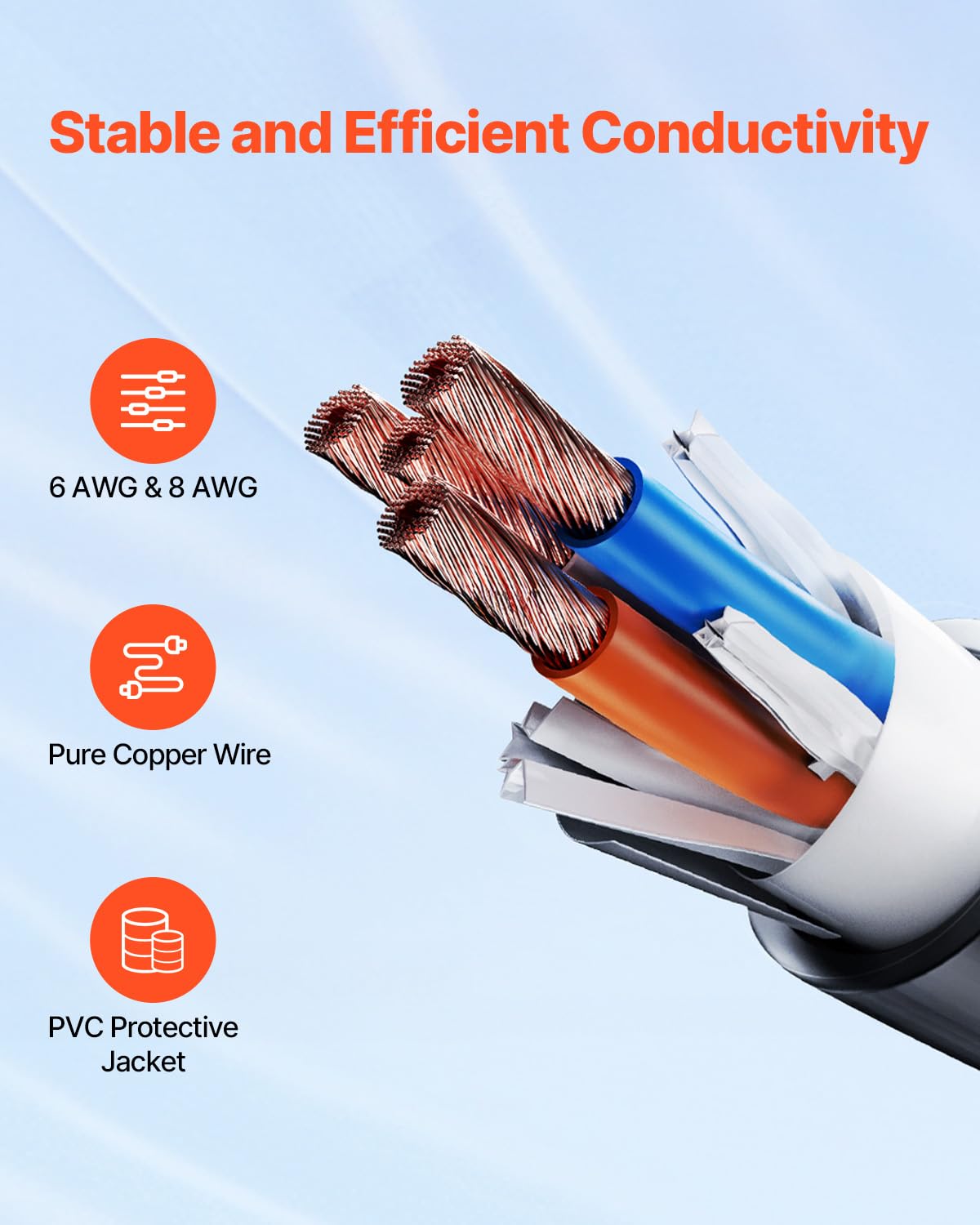 Vevor 50 Amp Rv Extension Cord 50 Feet, Heavy Duty Stw 6/3+8/1 Awg Power Cord Nema 14-50P To 14-50R, With 15A Adapter, Led Power