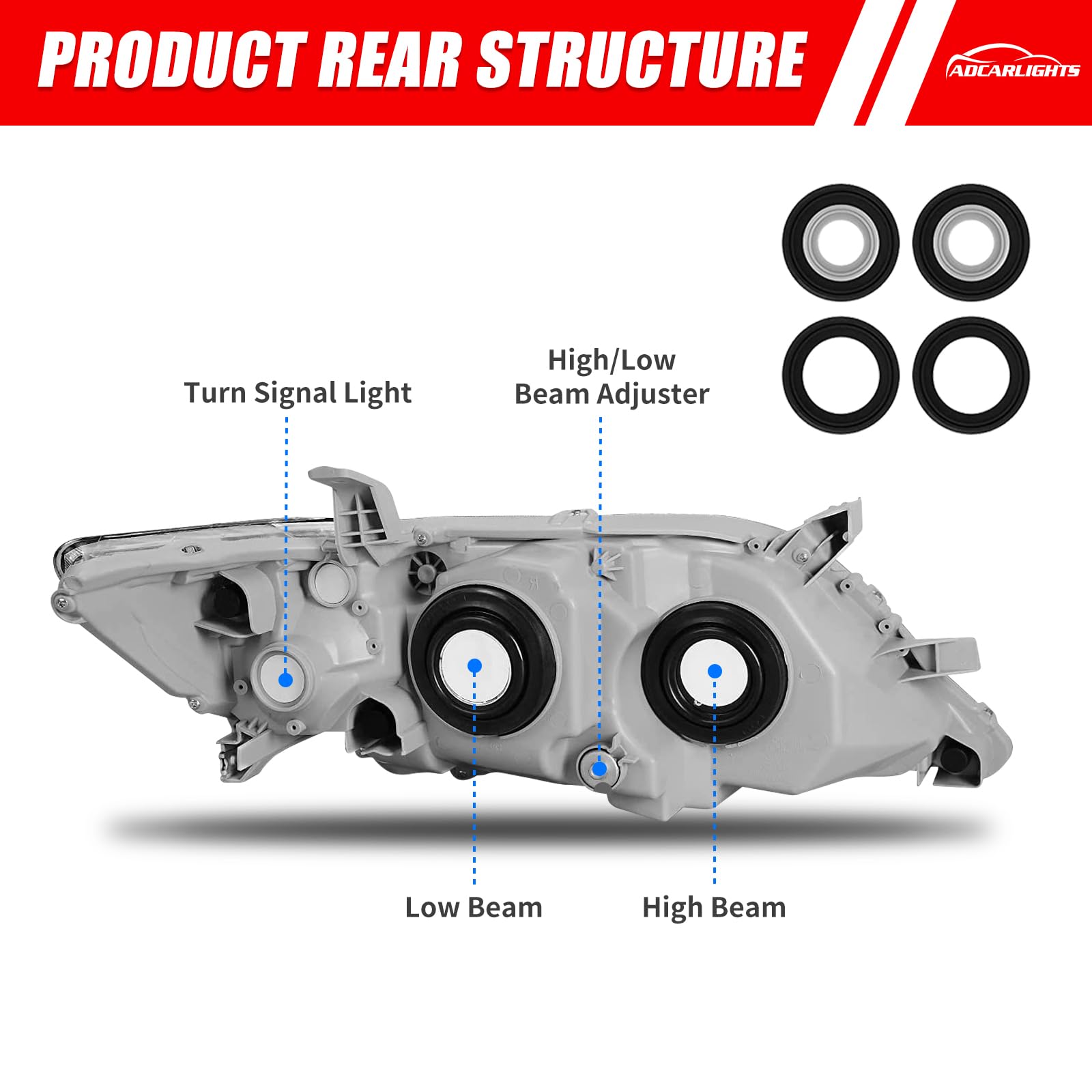 Adcarlights Compatible With 2010 2011 Toyota Camry Headlights Chrome Housing Amber Reflector Clear Lens Driver And Passenger Side