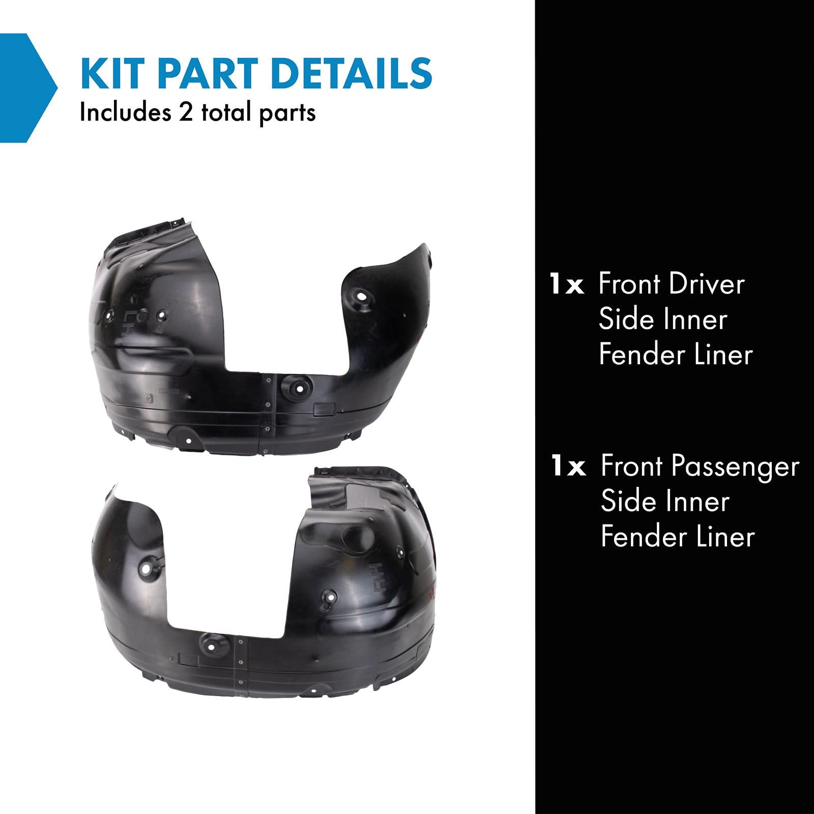 Trq Front Inner Fender Liner Set Compatible With 2016-2018 Kia Sorento Ki1248142 Ki1249142