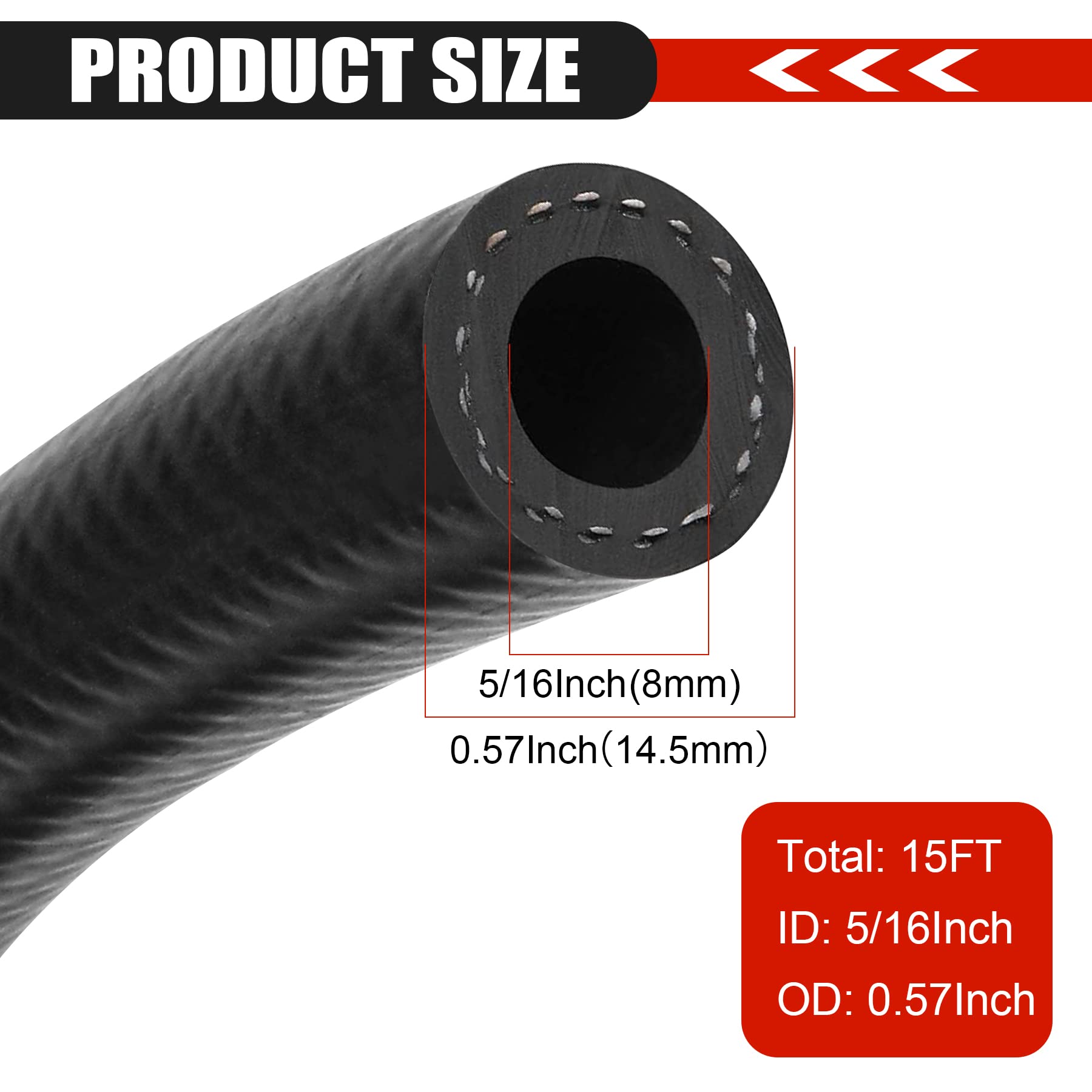 5/16 Inch (8Mm) Id Fuel Line Hose 15Ft Nbr Rubber Push Lock Hose High Pressure 300Psi For Automotive Fuel Systems Engines
