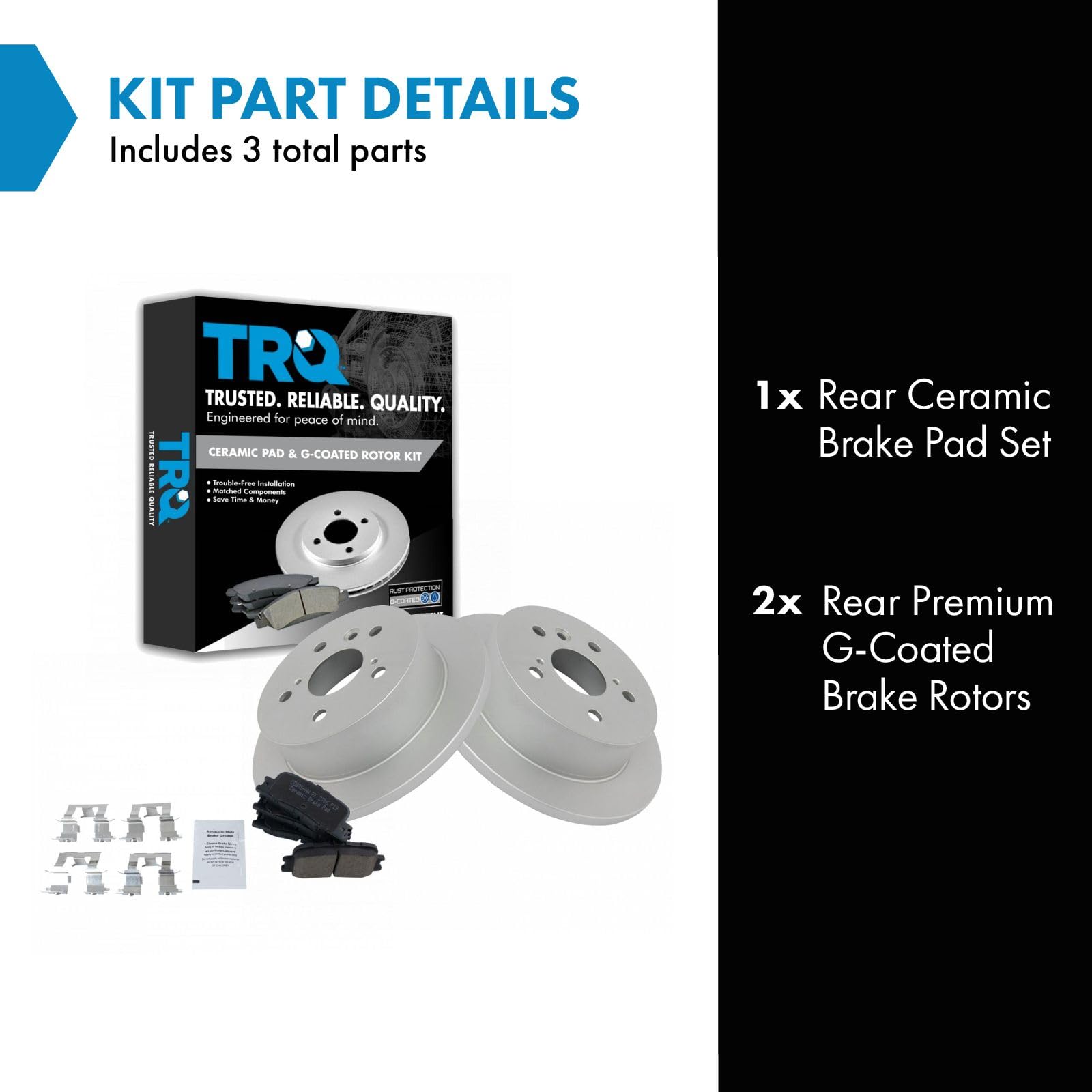 Trq Rear Brake Pad & Rotor Kit Brake Pads Brake Rotor Ceramic Premium G-Coated Compatible With 2002-2003 Lexus Es300 2004-2006 E